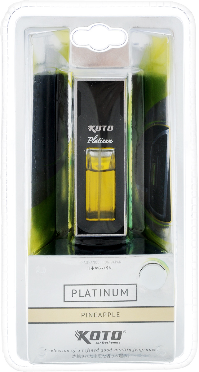 Ароматизатор автомобильный Koto Platinum. Pineapple, 12 млFDL-118 Ароматизатор автомобильный Koto Platinum. Pineapple, 12 млFDL-118Ароматизатор Koto Platinum. Pineapple эффективно устраняет неприятные запахи и придает легкий приятный аромат. Изделие предназначено для размещения в автомобиле на дефлекторе с помощью клипсы.