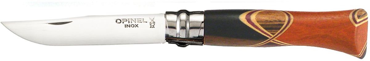 Нож Opinel Tradition. Luxury №06. Chaperon, длина клинка 7 см001400 Нож Opinel Tradition. Luxury №06. Chaperon, длина клинка 7 см001400Нож Opinel Chaperon №6, нержавеющая полированная сталь. Подарочная коробка, чехол. Уникальная рукоятка. Нож разработан французским краснодеревщиком Бруно Шапероном. Рукоять выполнена методом маркетри (мозаика из цветной древесины). При изготовлении рукояти каждого ножа используются одновременно 4 породы древесины. В работе над этой моделью применяются такие древесные породы как: эбеновое дерево, палисандр, кордия, кокоболо, зебрано, самшит, амарант, розовое дерево. Сочетания пород для каждого ножа выбираются произвольно и рисунок рукояти получается уникальным и неповторимым. Фотографии товара представлены для примера. Лезвие устойчиво к коррозии благодаря добавлению хрома, а двойная полировка делает его поверхность зеркальной. Не требует специального ухода. Характеристики ножа: Материал лезвия: сталь Sandvik 12C27 Материал рукояти: 4 различных породы древесины Тип ножевого замка: Viroblock Приспособление для открытия клинка: насечка на лезвии ...