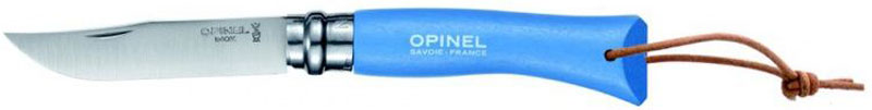 Нож Opinel Tradition. Colored №07, длина клинка 8 см, цвет: голубой001441 Нож Opinel Tradition. Colored №07, длина клинка 8 см, цвет: голубой001441Нож Opinel Tradition Colored №07, нержавеющая сталь, рукоять - граб, цвет - голубой, с темляком. Идеальный карманный нож для пикника, барбекю, походов, охоты и рыбалки. Характеристики ножа: Материал лезвия: сталь Sandvik 12C27 Материал рукояти: окрашенный граб, цвет голубой Тип ножевого замка: Viroblock Приспособление для открытия клинка: насечка на лезвии Длина лезвия, см: 8 Длина ножа, см: 17,5 Ширина лезвия, см: 1,6 Длина в сложенном положении, см: 10 Вес, гр: 35 Viroblock - оригинальное запорное устройство, представляющее собой кольцо с прорезью, которое, будучи повернуто относительно оси ножа, упирается в пятку клинка и не доет ножу самопроизвольно складываться при работе или раскладываться в кармане. Конструкция эта защищена патентом и устанавливается на ножи Opinel с 1955 года, начиная с модели n° 6.