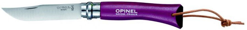 Нож Opinel Tradition. Colored №07, длина клинка 8 см, цвет: фиолетовый001444 Нож Opinel Tradition. Colored №07, длина клинка 8 см, цвет: фиолетовый001444Нож Opinel Tradition Colored №07, нержавеющая сталь, рукоять - граб, цвет - фиолетовый, с темляком. Идеальный карманный нож для пикника, барбекю, походов, охоты и рыбалки. Характеристики ножа: Материал лезвия: сталь Sandvik 12C27 Материал рукояти: окрашенный граб, цвет фиолетовый Тип ножевого замка: Viroblock Приспособление для открытия клинка: насечка на лезвии Длина лезвия, см: 8 Длина ножа, см: 17,5 Ширина лезвия, см: 1,6 Длина в сложенном положении, см: 10 Вес, гр: 35 Viroblock - оригинальное запорное устройство, представляющее собой кольцо с прорезью, которое, будучи повернуто относительно оси ножа, упирается в пятку клинка и не доет ножу самопроизвольно складываться при работе или раскладываться в кармане. Конструкция эта защищена патентом и устанавливается на ножи Opinel с 1955 года, начиная с модели n° 6.