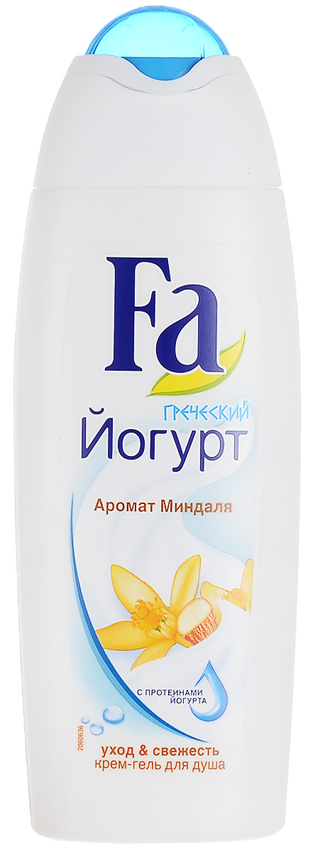 FA Гель для душа женский Греческий Йогурт, 250 мл12052746 FA Гель для душа женский Греческий Йогурт, 250 мл12052746Откройте для себя море свежести и бережное очищение с крем-гелем Fa Греческий Йогурт. Его формула с удвоенными протеинами йогурта поддерживает естественный баланс кожи и защищает ее от сухости каждый раз, когда вы принимаете душ с Fa. Легкая кремовая текстура геля с мягким ароматом миндаля превращается в воздушную пену и балует вашу кожу. - С удвоенными протеинами йогурта для интенсивного ухода - С пребиотик комплексом для защиты кожи - pH нейтральный - Хорошая переносимость кожей - Протестировано дерматологами