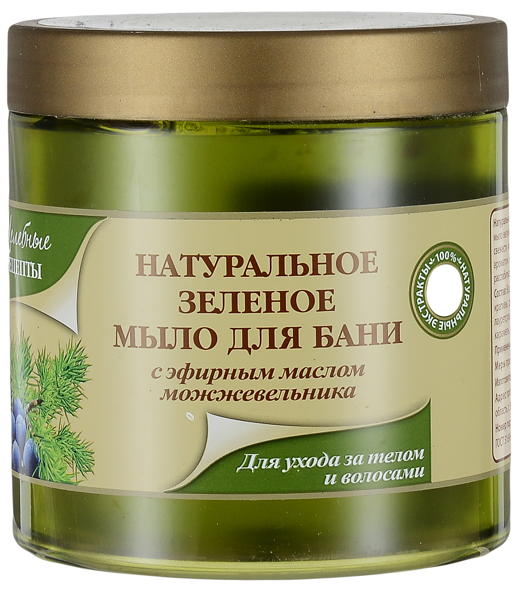 Целебные Рецепты Натуральное Зеленое мыло для бани для ухода за телом и волосами 500 мл.215-031-93419 Целебные Рецепты Натуральное Зеленое мыло для бани для ухода за телом и волосами 500 мл.215-031-93419Натуральное таежное зеленое мыло, разработанное на основе естественных сапонинов, содержащихся в мыльном корне, обогащено экстрактами хвоща, крапивы, багульника болотного. Благодаря высокому содержанию масел пихты, сосны, кедрового ореха при использовании мыла создается эффект ароматерапии, который усиливается при применении мыла в бане. Все экстракты и масла полезны как для тела, так и для волос, благодаря чему наше мыло можно использовать как гель для душа и как шампунь для волос.