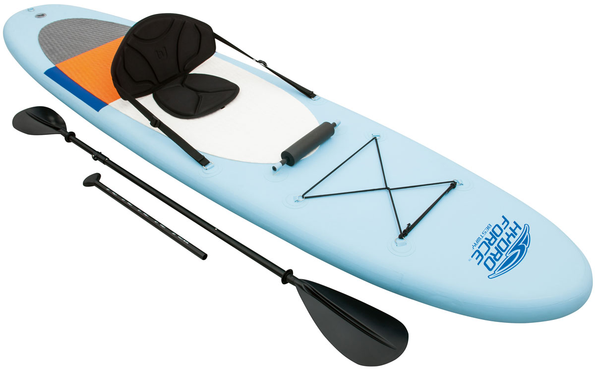 Bestway SUP-доска и каяк 2-в-165078 Bestway SUP-доска и каяк 2-в-165078Доска Bestway выполнена из полимерных материалов высокого качества. Доска оснащена тремя плавниками для стабильности, резинкой для крепления багажа. Быстрое надувание и сдувание. Нескользящая площадка. В комплекте алюминиевое весло (221 см), съемное сидение, ручной насос, рюкзак для хранения, датчик давления, поводок, рем комплект, упор для ног. Размер надутой доски: 320 х 81 х 12 см. Максимальная нагрузка: 120 кг. Максимальная вместимость: 1 человек.