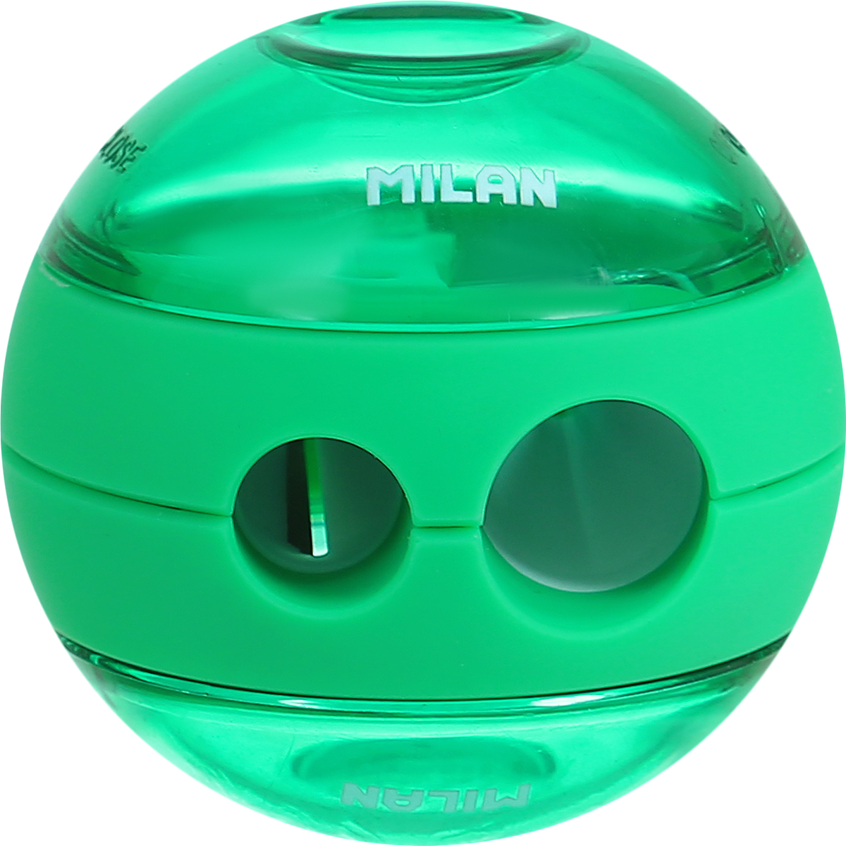Milan Точилка Sphere с контейнером цвет зеленый20156212_зелёный Milan Точилка Sphere с контейнером цвет зеленый20156212_зелёныйОригинальная модель точилки Milan Sphere с двумя отверстиями - для затачивания карандашей разных диаметров 11/8 мм. Эффектный дизайн и отличное качество материалов.