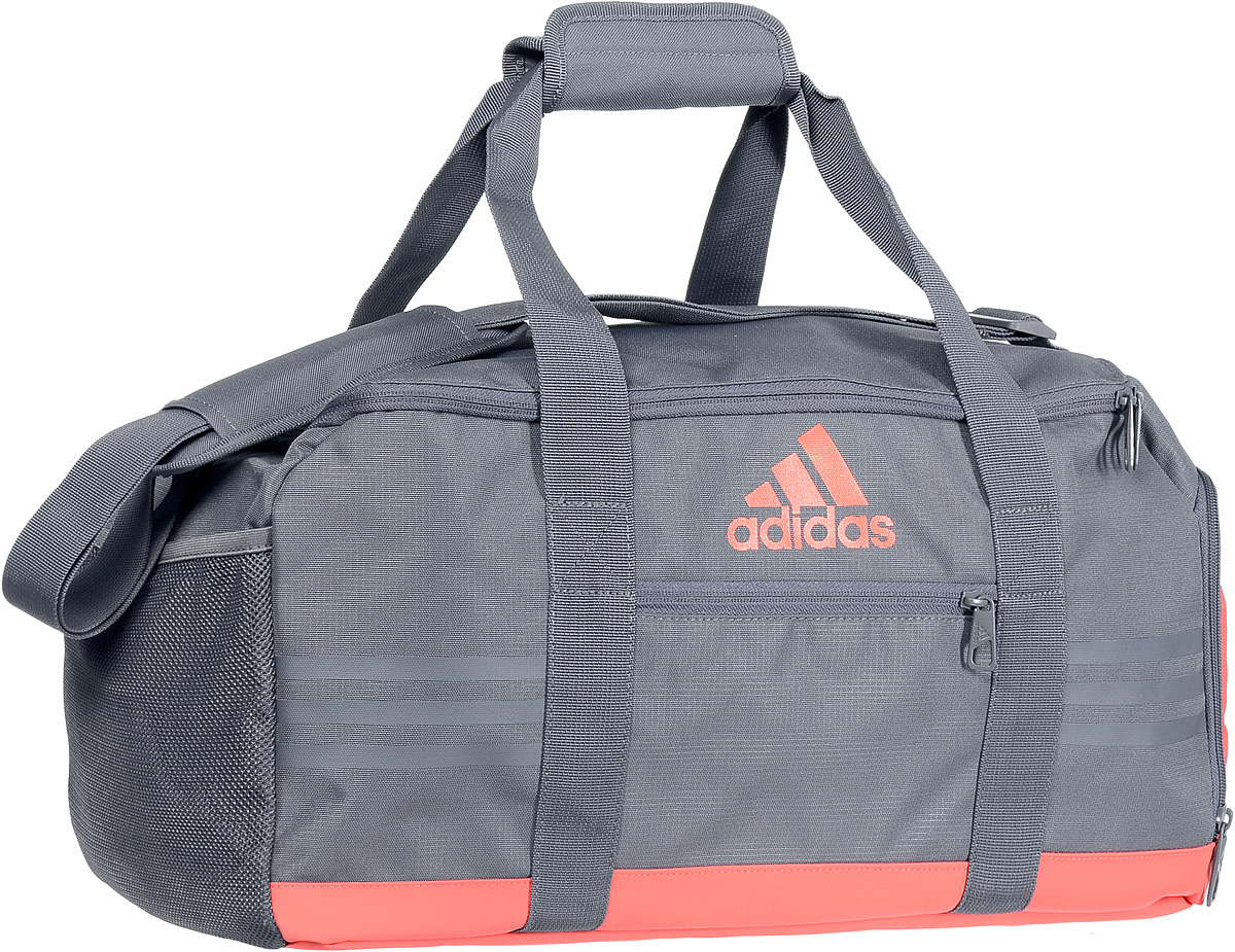 Сумка спортивная Adidas 3S Per TB, цвет: серый, морковный, коралловыйS99997 Сумка спортивная Adidas 3S Per TB, цвет: серый, морковный, коралловыйS99997Стильная спортивная сумка Adidas 3S Per TB выполнена из полиэстера. Изделие имеет одно отделение, закрывающееся на застежку-молнию. Снаружи, на передней стенке находится нашивной карман на застежке-молнии, с одной из боковых сторон - вентилируемый карман для обуви на застежке-молнии, с другой стороны - сетчатый карман. Основание изделия выполнено из более плотного материала с полиуретановым покрытием, что обеспечивает защиту от влаги и дополнено пластиковыми ножками. Сумка оснащена двумя удобными ручками для переноски в руках и регулируемым наплечным ремнем.