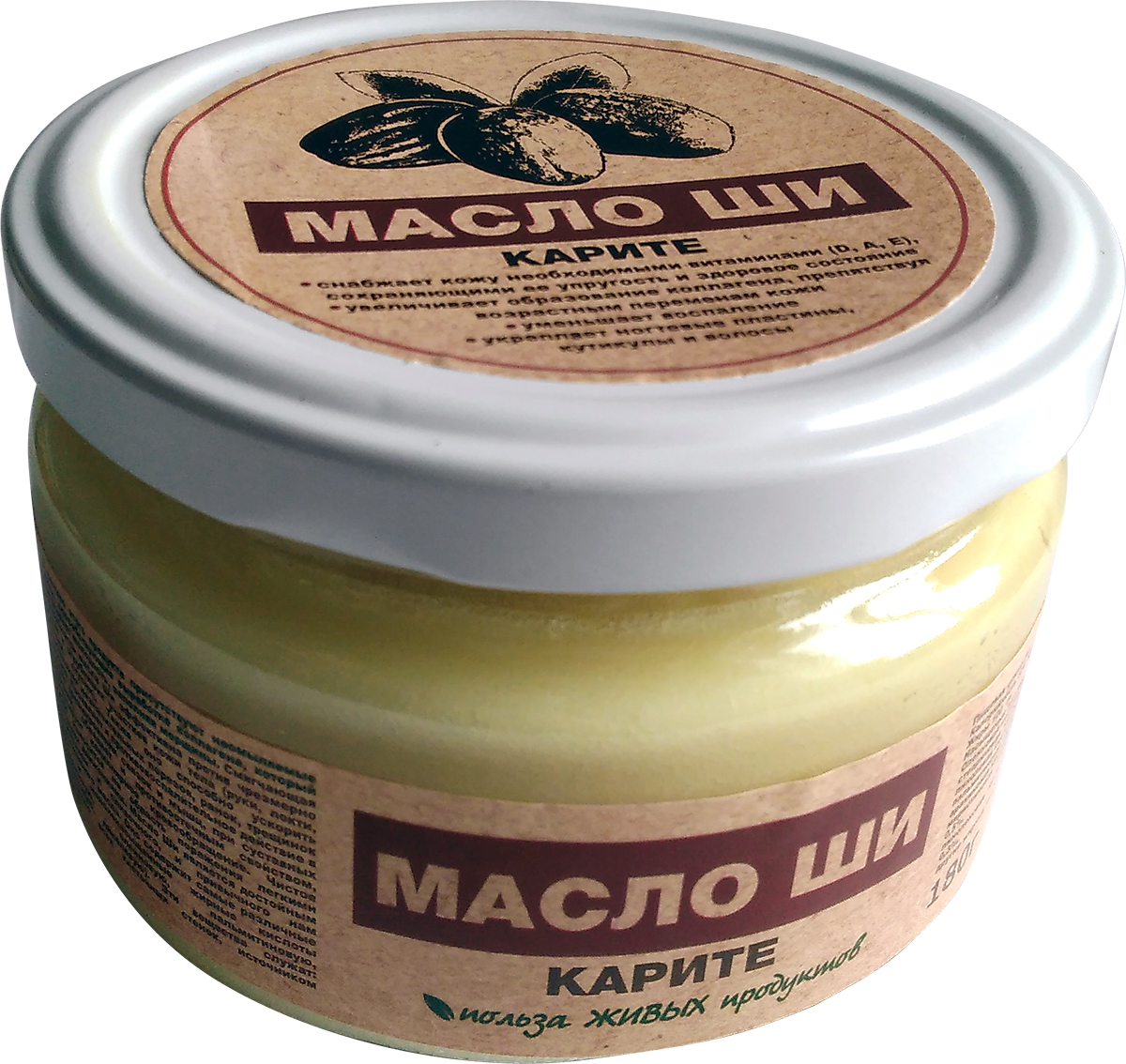 Greenbuffet масло ши нерафинированное, 180 г6015367264594 Greenbuffet масло ши нерафинированное, 180 г6015367264594Масло Ши нерафинированное (Карите) снабжает кожу необходимыми витаминами (D, A, E), придает ей упругость и здоровое состояние, препятствует возрастным изменениям. Карите укрепляет ногтевые пластины и волосы. Оказывает противовоспалительное действие. Масло Ши является отличным заменителем сливочного и растительного масел, содержит поли- и мононенасыщенные жирные кислоты.