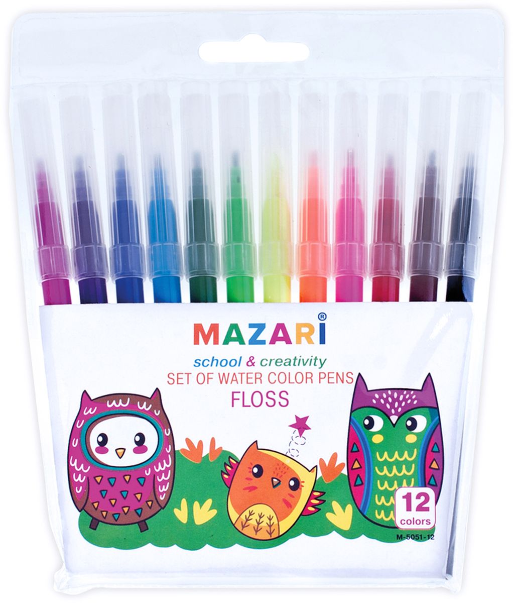 Mazari Набор фломастеров Floss 12 цветовМ-5051-12 Mazari Набор фломастеров Floss 12 цветовМ-5051-12Фломастеры Floss, 12 цв.,вентилируемый колпачок,ПВХ-упаковка с европодвесом