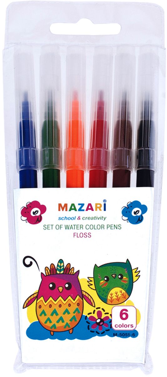 Mazari Набор фломастеров Floss 6 цветовМ-5051-6 Mazari Набор фломастеров Floss 6 цветовМ-5051-6Яркий и практичный набор фломастеров Mazari Flossс продуманной палитрой цветов, непременно понравится вашему юному художнику. В наборе 6 разноцветных фломастеров. Корпус фломастера из пластика предохраняет чернила от преждевременного высыхания, а вентилируемый колпачок гарантирует длительный срок службы.