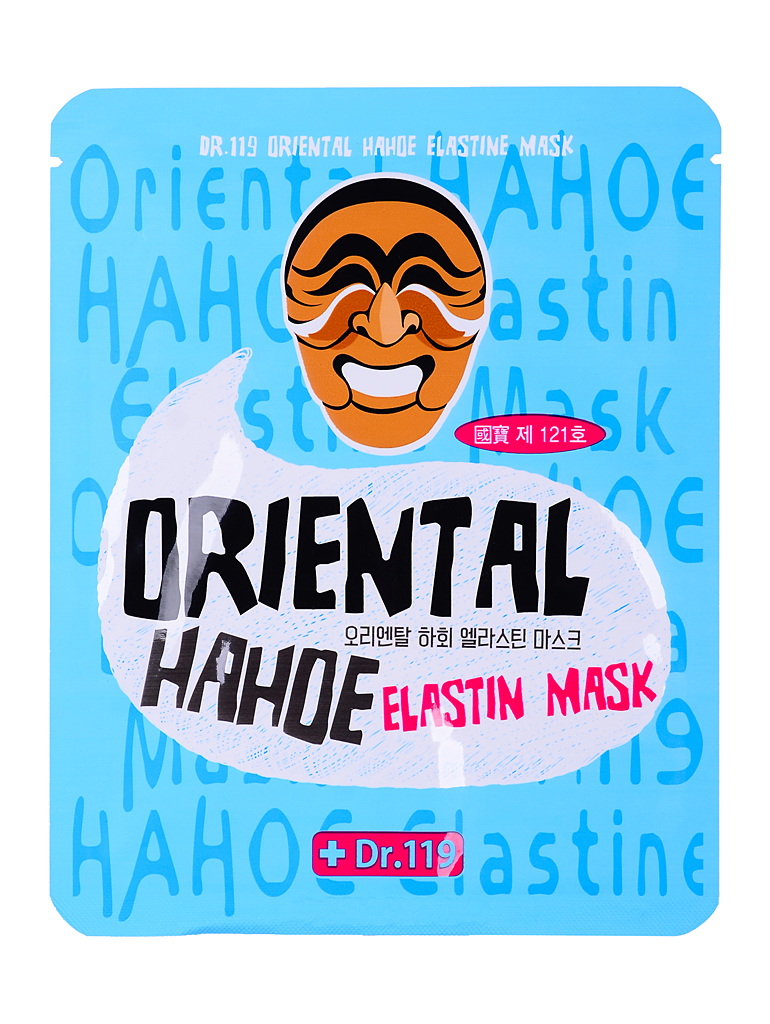 Dr.119 Маска для лица с эластином Oriental Hahoe Elastine Mask, 25 млБХ176 Dr.119 Маска для лица с эластином Oriental Hahoe Elastine Mask, 25 млБХ176Тканевая маска с оригинальным принтом в виде традиционной корейской ритуальной маски «Хахве» не только ухаживает за кожей, но и позволяет ощутить национальный колорит. Содержит гиалуроновую кислоту, пантенол и ионы золота. Значительно улучшает эластичность кожи и обладает интенсивным увлажняющим действием, сохраняя здоровое сияние. Идеально восстанавливает кожу, подвергшуюся воздействию агрессивных внешних факторов.