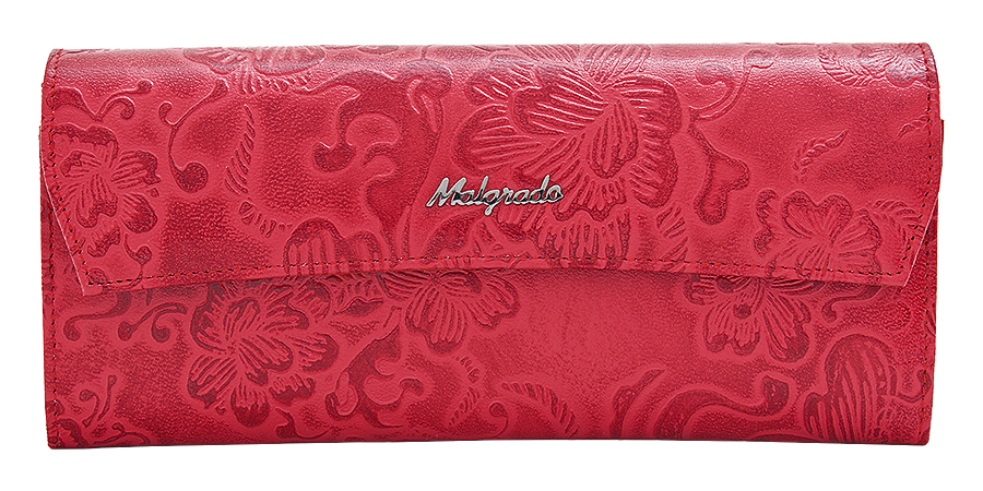 Кошелек женский Malgrado, цвет: красный. 75504-1820275504-18202 Кошелек женский Malgrado, цвет: красный. 75504-1820275504-18202Стильный кошелек Malgrado изготовлен из натуральной кожи красного цвета с декоративным тиснением в виде цветов и вмещает в себя купюры в развернутом виде в полную длину. Внутри содержит семь основных отделений, одно из которых на молнии, девять кармашков для карточек, визиток или кредиток. С оборотной стороны расположен карман. Закрывается кошелек клапаном на кнопку. Кошелек упакован в подарочную металлическую коробку с логотипом фирмы. Такой кошелек станет замечательным подарком человеку, ценящему качественные и практичные вещи. Характеристики: Материал: натуральная кожа, текстиль, металл. Размер кошелька: 19,5 см х 9 см х 2,5 см. Цвет: красный. Размер упаковки: 23 см х 13 см х 4,5 см. Артикул: 75504-18202.