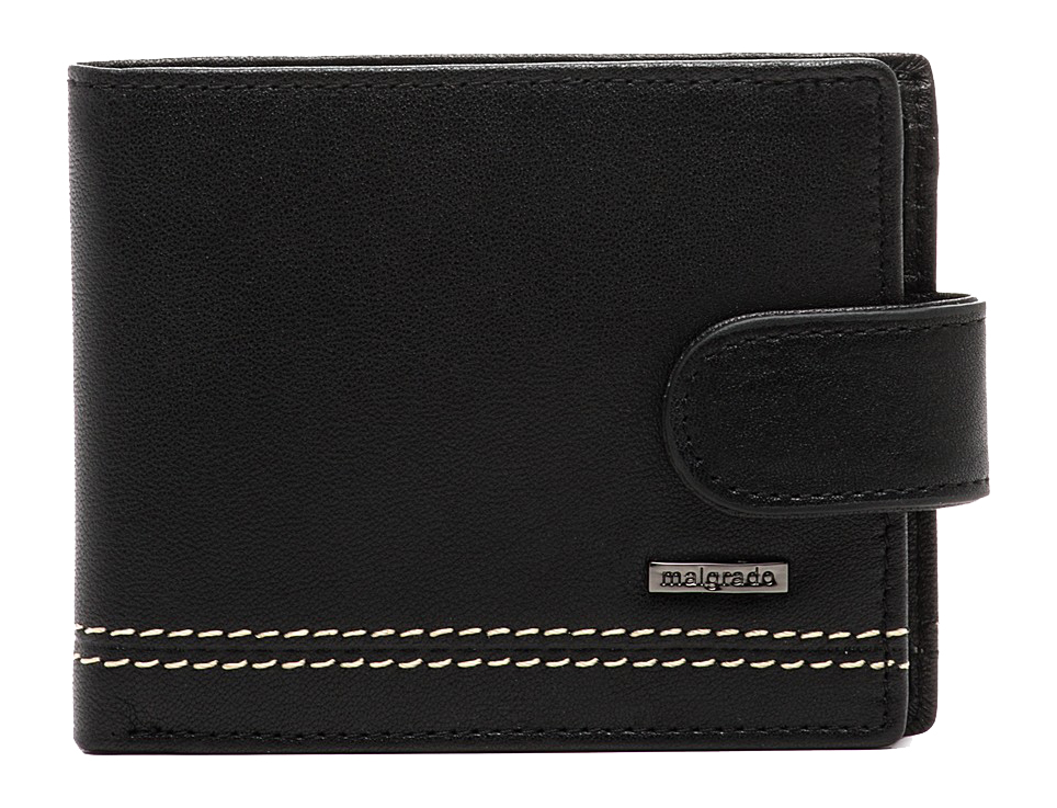 Портмоне Malgrado, цвет: черный. 32001-9-55D Black32001-9-55D Black Портмоне Malgrado, цвет: черный. 32001-9-55D Black32001-9-55D BlackПортмоне Malgrado выполнено из высококачественной натуральной кожи черного цвета с логотипом фирмы, украшено двойной строчкой. Портмоне имеет два кармана для купюр, шесть отделений для визиток, два скрытых кармашка. Портмоне закрывается хлястиком на кнопку. Это элегантное портмоне непременно подойдет к вашему образу и порадует простотой, стилем и функциональностью. Портмоне упаковано в коробку из плотного картона с логотипом фирмы. Характеристики: Материал: натуральная кожа, текстиль, металл. Размер портмоне в сложенном виде: 11 см х 8 см х 1 см.