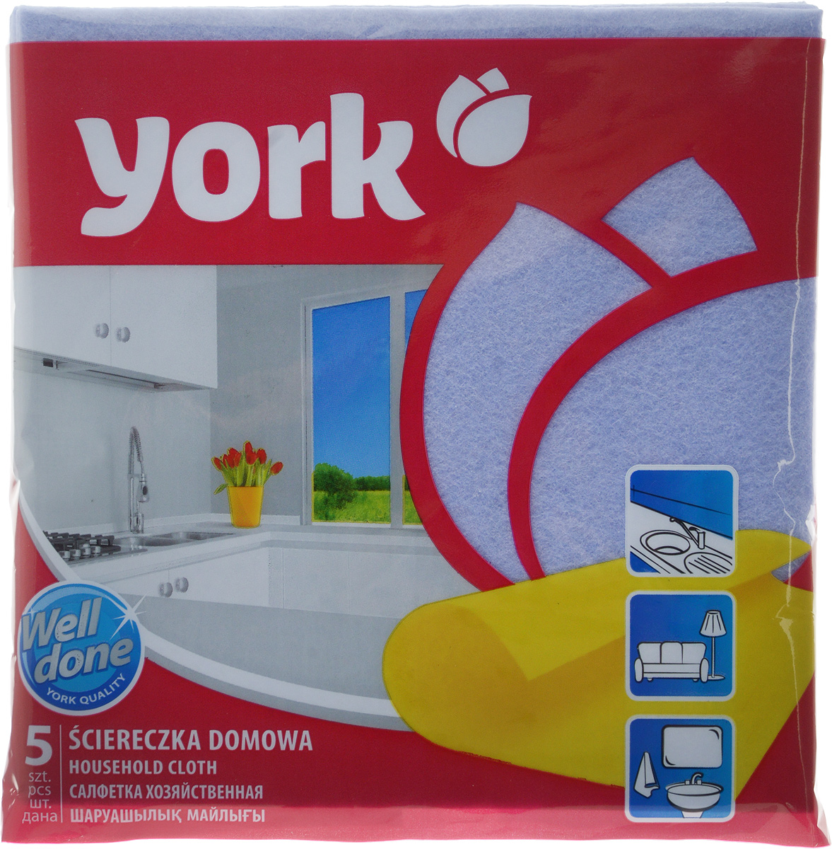 Салфетка хозяйственная York, цвет: сиреневый, 35 х 35 см, 5 шт2002_сиреневый Салфетка хозяйственная York, цвет: сиреневый, 35 х 35 см, 5 шт2002_сиреневыйУниверсальная салфетка York предназначена для мытья, протирания и полировки. Она выполнена из вискозы с добавлением полипропиленового волокна, отличается высокой прочностью. Хорошо поглощает влагу, эффективно очищает поверхности и не оставляет ворсинок. Идеальна для ухода за столешницами и раковиной на кухне, за стеклом и зеркалами, деревянной мебелью. Может использоваться в сухом и влажном виде.