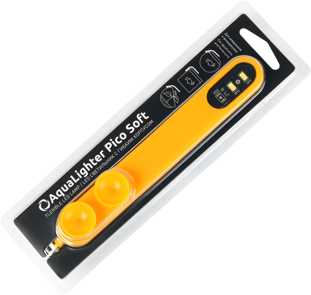 Светильник для аквариума AquaLighter Pico Soft LED, цвет: желтый, 10 л87658 Светильник для аквариума AquaLighter Pico Soft LED, цвет: желтый, 10 л87658Светодиодный светильник с гибким корпусом AquaLighter Pico Soft служит для освещения пресноводных аквариумов объемом до 10 литров (а также круглых аквариумов до 30 литров). В качестве источника освещения в светильнике используются сверхъяркие светодиоды OSRAM (Германия). AquaLighter Pico Soft - лучшее решение для содержания нетребовательных растений, креветок и рыб, типа данио-рерио, петушков и др., а также для освещения флорариумов.