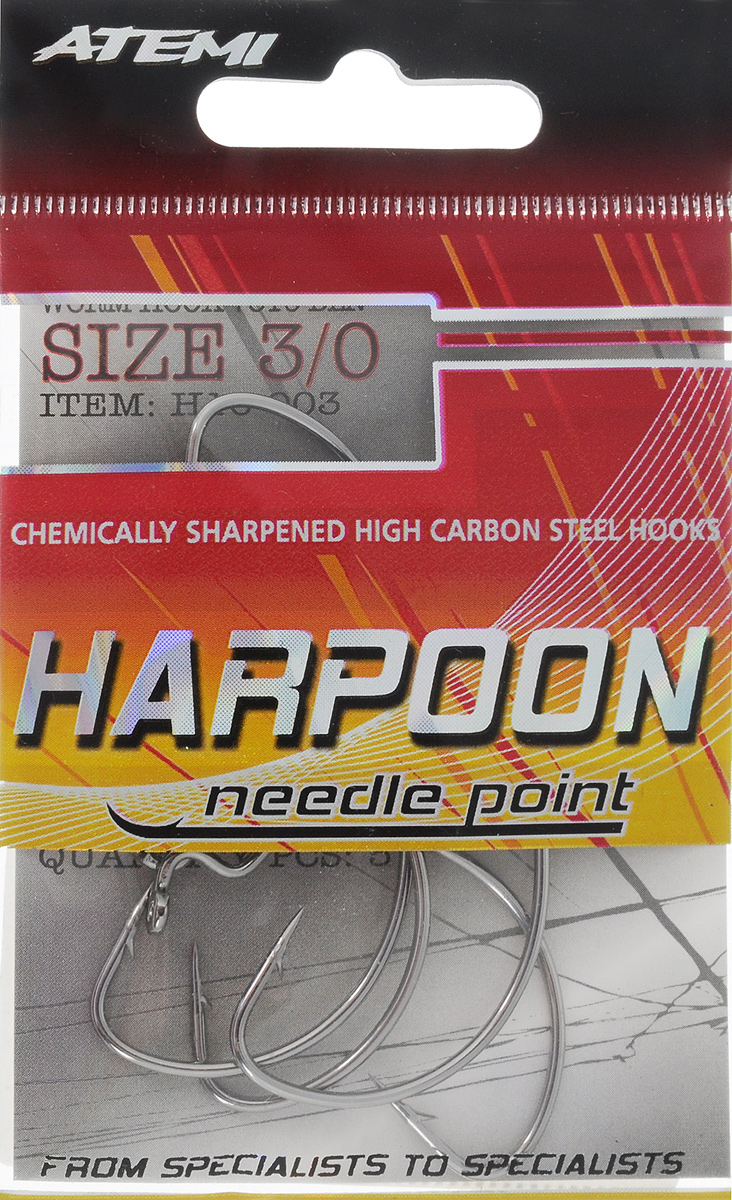 Крючок рыболовный Atemi Harpoon, офсетный, цвет: черный, №3, 5 шт608-30030 Крючок рыболовный Atemi Harpoon, офсетный, цвет: черный, №3, 5 шт608-30030Крупный офсетный крючок Atemi Harpoon с головкой в виде лопаточки предназначен для морской рыбалки, промышленного лова или для ловли крупной рыбы в пресной воде. Крючок выполнен из качественной высокоуглеродистой стальной проволоки.