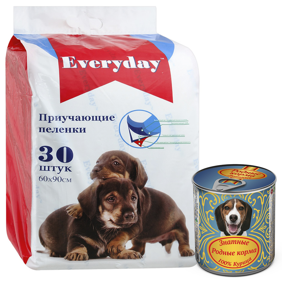 Впитывающие пеленки для животных Everyday, гелевые, 60х90 см, 30 шт + ПОДАРОК: Консервы для собак Родные корма Знатные, 100 % Курица, 340 г65426 Впитывающие пеленки для животных Everyday, гелевые, 60х90 см, 30 шт + ПОДАРОК: Консервы для собак Родные корма Знатные, 100 % Курица, 340 г65426Пелёнки изготовлены под девизом: Цена+качество+ гигиена+комфорт. Имеют ненавязчивый привлекающий аромат. Содержат специальный гель внутри впитывающего слоя, что позволяет продлить срок использования гигиенического изделия. Всегда чисто! Всегда сухо! + ПОДАРОК Консервы РОДНЫЕ КОРМА Знатные 100 % Курица для собак 340 г