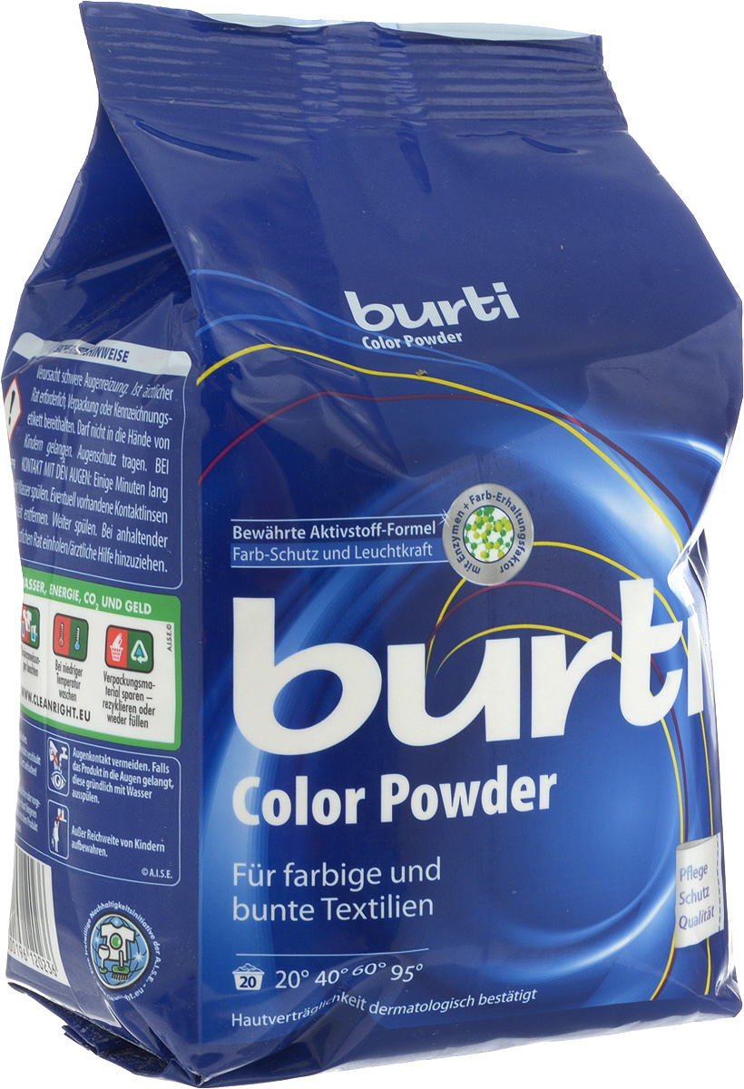 Стиральный порошок Burti Color, для цветного белья, 1,5 кг26958008 Стиральный порошок Burti Color, для цветного белья, 1,5 кг26958008Burti Color - великолепный стиральный порошок для ухода за цветным бельем. Burti Color благодаря самым современным комбинациям поверхностно-активных веществ заботится о безупречной чистоте белья. Порошок имеет тройную систему защиты цвета и систему защиты от известкового налета. Порошок обладает системой анти-пилинг, которая предотвращает образование катышков, портящих вид ткани. Burti Color не содержит фосфатов, дерматологически тестирован, гигиеничен и гипоаллергенен. Товар сертифицирован.