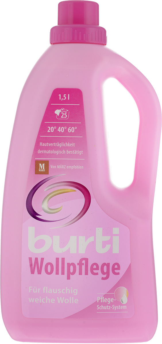 Жидкое средство для стирки Burti Wollpflege, для изделий из шерсти и шелка, 1,5 л269580041 Жидкое средство для стирки Burti Wollpflege, для изделий из шерсти и шелка, 1,5 л269580041Жидкое средство Burti Wollpflege предназначено для стирки тканей, требующих особого ухода (шерсть, шелк), а также доходит для стирки нижнего белья и купальников. Средство обеспечивает надежный и бережный уход за дорогими и деликатными тканями. Жидкое средство для стирки Burti Wollpflege изготовлено в соответствии с рекомендациями ЕЭС и одобрено дерматологами. Не требует добавления ополаскивателя, так как в своем составе уже содержит его. Предотвращает образование накипи в нагревательном элементе стиральной машины. Прекрасно выполаскивается. Не содержит фосфаты и отбеливатель. Рекомендуемый температурный режим 20-60°С. Подходит для ручной стирки и стирки в автоматических стиральных машинах. Рассчитано на 25 стирок в стиральной машине или 37 ручных стирок. Состав: 5% - неионные тензиды, поликарбоксилаты, мыло; менее 5-15% - анион-тензиды, цеолиты; содержит энзимы (амилаза, протеаза), ароматизаторы. Товар сертифицирован.