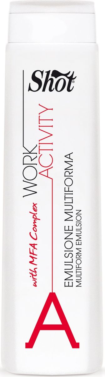 Shot Work Activity Multiform Emulsion - Эмульсия для гладкой прически 250 млSHWA108 Shot Work Activity Multiform Emulsion - Эмульсия для гладкой прически 250 млSHWA108Незаменимый помощник в процессе создания гладких гламурных образов. Отлично подходит для работы с волосами любого типа и берет под полный контроль даже самые строптивые непокорные завитки. В основе высокой эффективности сыворотки Shot Work Activity Multiform Emulsion лежит сбалансированное сочетание сополимеров, кондиционирующих агентов и высококачественного натурального кератина. Сополимеры - окутывают каждый волосок тончайшей вуалью, которая подавляет нежелательное завивание, защищает от высокой влажности и мягко фиксирует созданную укладку. Кератин - проникает в структуру локонов, разглаживает и уплотняет изнутри, наполняет пряди шелковистостью и блеском. Кондиционирующие агенты - предупреждают температурные повреждения волос, снимают эффект статического электричества, облегчают работу с локонами и расчесывание. С эмульсией Shot Work Activity Multiform Emulsion непревзойденная гладкость волос доступна каждому!