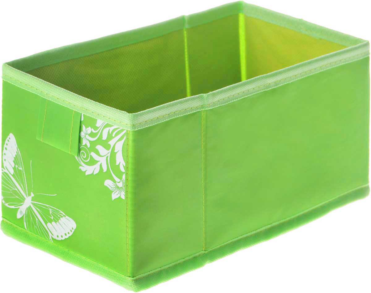 Коробка для хранения Hausmann Butterfly, цвет: салатовый, 13 х 27 х 12,5 см4P-107-M4С_салатовый Коробка для хранения Hausmann Butterfly, цвет: салатовый, 13 х 27 х 12,5 см4P-107-M4С_салатовыйКоробка для хранения Hausmann Butterfly поможет легко организовать пространство в шкафу или в гардеробе. Изделие выполнено из нетканого материала и полиэстера. Коробка держит форму благодаря жесткой вставке из картона, которая устанавливается на дно. Боковая поверхность оформлена красивым принтом с изображением бабочек. В такой коробке удобно хранить нижнее белье, ремни и различные аксессуары.