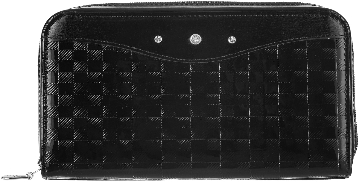 Портмоне женское Elisir Bottega black, цвет: черный. EL-LK269-PR0065-000EL-LK269-PR0065-000 Портмоне женское Elisir Bottega black, цвет: черный. EL-LK269-PR0065-000EL-LK269-PR0065-000Женское портмоне Elisir выполнено из натуральной кожи с тиснением и оформлено блестящими кристаллами Swarovski. Портмоне закрывается на застежку-молнию и внутри содержит четыре отделения для купюр, карман на застежке-молнии для мелочи, двенадцать карманов для кредитных карт и два кармана для бумаг. В комплекте бархатный чехол для хранения. Портмоне упаковано в коробку с тиснением в виде логотипа Elisir.