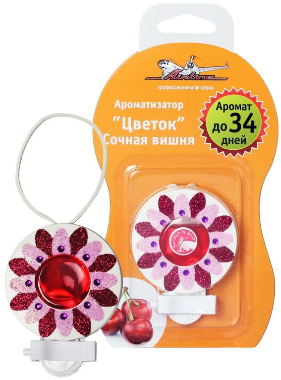 Ароматизатор автомобильный Airline Цветок, на дефлектор, сочная вишняAF-D02-SC Ароматизатор автомобильный Airline Цветок, на дефлектор, сочная вишняAF-D02-SCАроматизатор Airline Цветок для автомобиля способен не только ликвидировать запахи, но и играть роль стильного и современного аксессуара. Ароматизатор розово-красного цвета с яркими блестками на корпусе имеет форму цветка с гелевым наполнителем в центре корпуса изделия. Ароматизатор насыщает салон чарующим запахом сочной вишни, который придется по нраву любителям сладких оттенков ароматов. Аромат до 34 дней.