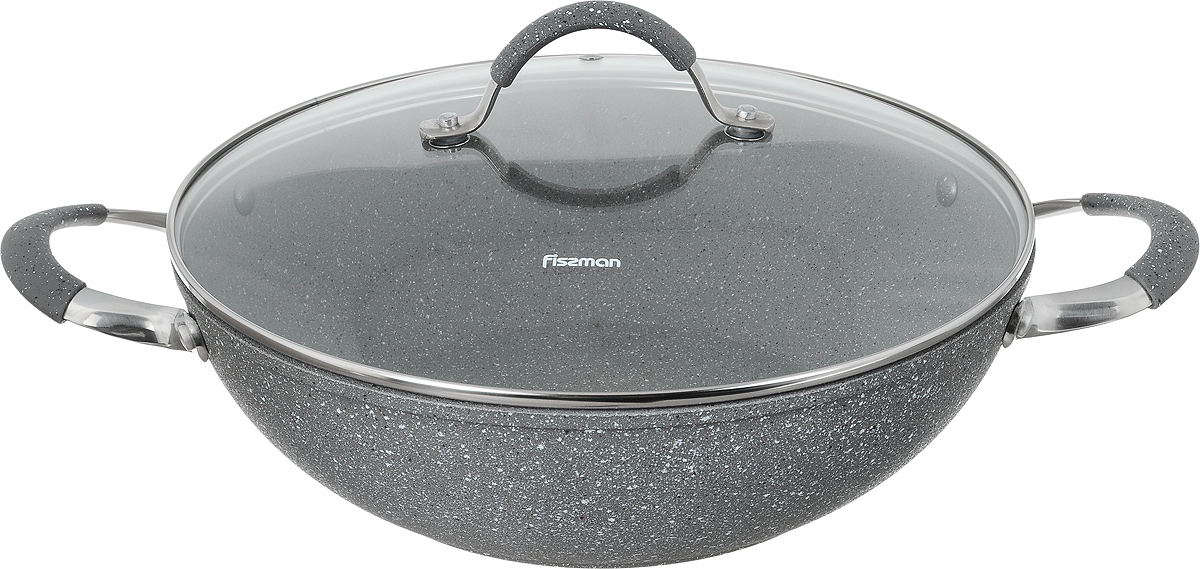 Вок Fissman Iron Stone с крышкой, с антипригарным покрытием. Диаметр 30 смAL-4397.30 Вок Fissman Iron Stone с крышкой, с антипригарным покрытием. Диаметр 30 смAL-4397.30Вок Fissman Iron Stone изготовлен из алюминия с антипригарным покрытием PlatinumForte. Такое покрытие стойкое к появлению царапин и истиранию. Толстое дно обеспечивает равномерное распределение тепла. Вок оснащен удобными металлическими ручками. Вок имеет необычную коническую форму. Он универсален: в нем удобно жарить, тушить, коптить, готовить на пару. Основной принцип приготовления еды - быстрая жарка с непрерывным помешиванием. Готовые блюда содержат минимум жира - впитыванию масла мешает постоянное перемещение кусочков. За счет высоких стенок вока кусочки во время интенсивного перемешивания не высыпаются. Вок имеет стеклянную крышку с металлической ручкой и отверстие для выхода пара. Идеальные рецепты для вока - рагу, жаркое, плов, мясо с гарнирами из лапши и овощей, блюда-фри. Подходит для газовых, электрических, стеклокерамических, индукционных плит. Можно мыть в посудомоечной машине. Высота стенки: 9 см. Длина...