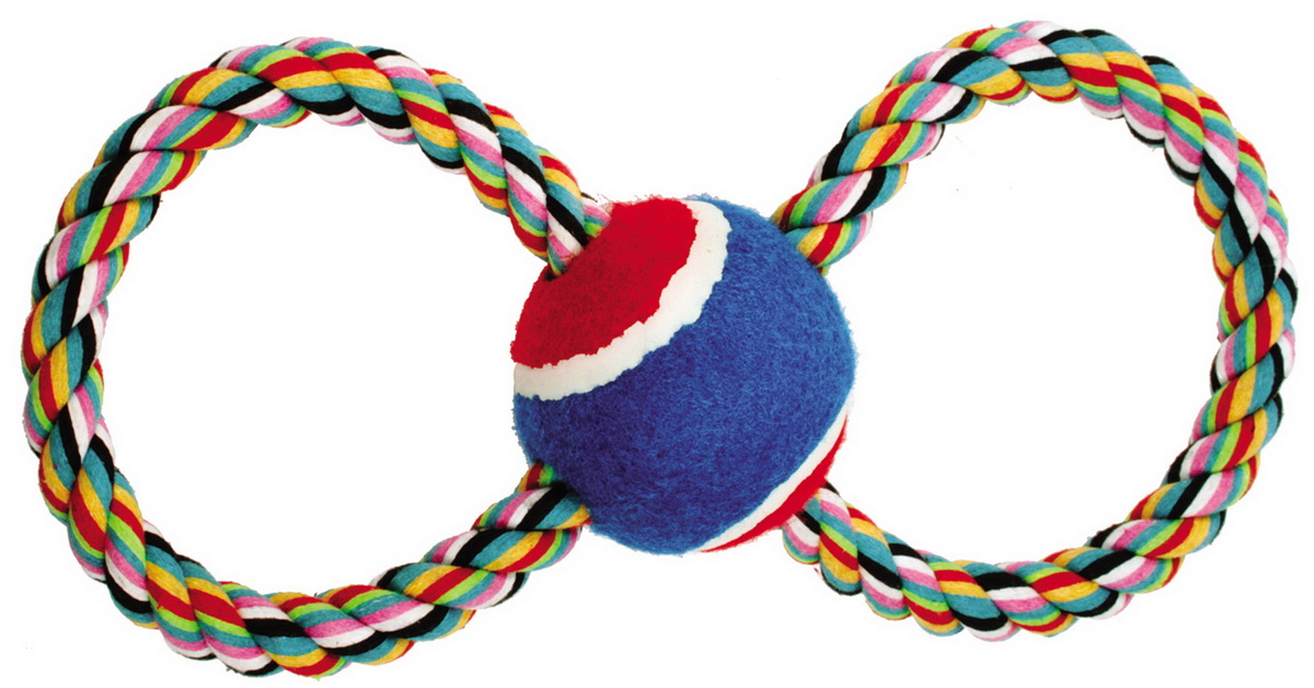 Игрушка для собак Dezzie Тяни-толкай. Восьмерка-теннис, длина 23 см. 56080405608040 Игрушка для собак Dezzie Тяни-толкай. Восьмерка-теннис, длина 23 см. 56080405608040Игрушка для собак Dezzie Тяни-толкай. Восьмерка-теннис изготовлена из натуральной хлопковой веревки и мячика из резины. Поэтому игрушка не только увлекательна, но и полезна для здоровья домашних животных. Во время игры питомец тренирует десны и очищает свои зубы от камня. Веревочные игрушки - это одни из самых популярных игрушек для собак. Длина игрушки: 23 см.