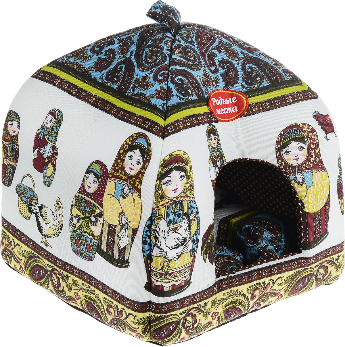 Домик для животных Родные места Избушка №1. Матрешки, 33 x 33 x 42 см64961 Домик для животных Родные места Избушка №1. Матрешки, 33 x 33 x 42 см64961Домик Родные места Избушка №1. Матрешки непременно станет любимым местом отдыха вашего домашнего животного. Изделие выполнено из 100% хлопка и нетканого материала, наполнитель - из холлофайбера и поролона. Внутри имеется мягкая съемная подстилка. В таком ярком и стильном домике вашему любимцу будет мягко и тепло. Он даст вашему питомцу ощущение уюта и уединенности, а также возможность подремать, отдохнуть и просто спрятаться.