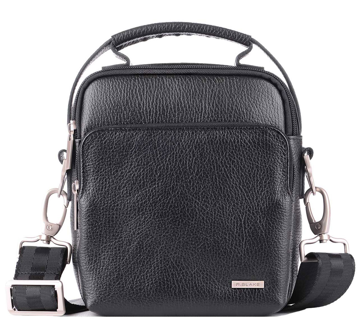Сумка мужская R.Blake Felix Mini Deerskin, цвет: черный. GFEM00-00ML06-C1201O-K100GFEM00-00ML06-C1201O-K100 Сумка мужская R.Blake Felix Mini Deerskin, цвет: черный. GFEM00-00ML06-C1201O-K100GFEM00-00ML06-C1201O-K100Кожаная мужская сумка R.Blake Felix Mini Deerskin среднего размера изготовлена из натуральной кожи. Внутри два отделения на молниях, в одном из которых открытый карман для телефона, во втором - врезной на молнии. На задней и передней стенках снаружи имеются дополнительные карманы на молниях. Сумка имеет ручку для ношения в руке, а так же наплечный ремень, регулирующийся по длине.