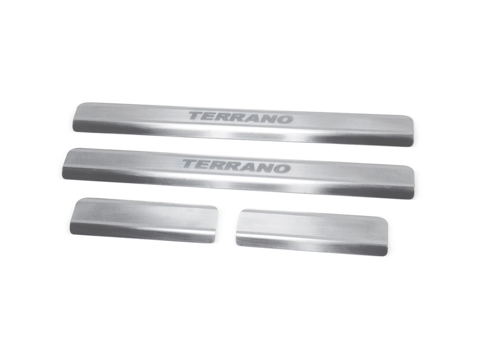 Накладки на пороги Rival для Nissan Terrano 2014-, 4 штNP.4115.3 Накладки на пороги Rival для Nissan Terrano 2014-, 4 штNP.4115.3Накладки на пороги RIVAL Накладки на пороги создают индивидуальный интерьер автомобиля и защищают лакокрасочное покрытие от механических повреждений - Использование высококачественной итальянской нержавеющей стали AISI 304. - Надежная фиксация на автомобиле с помощью “фирменного” скотча 3М. - Устойчивое к истиранию изображение на накладках нанесено методом абразивной полировки. - Идеально повторяют геометрию порогов автомобиля. Уважаемые клиенты! Обращаем ваше внимание, что накладки имеют форму и комплектацию, соответствующую модели данного автомобиля. Фото служит для визуального восприятия товара.