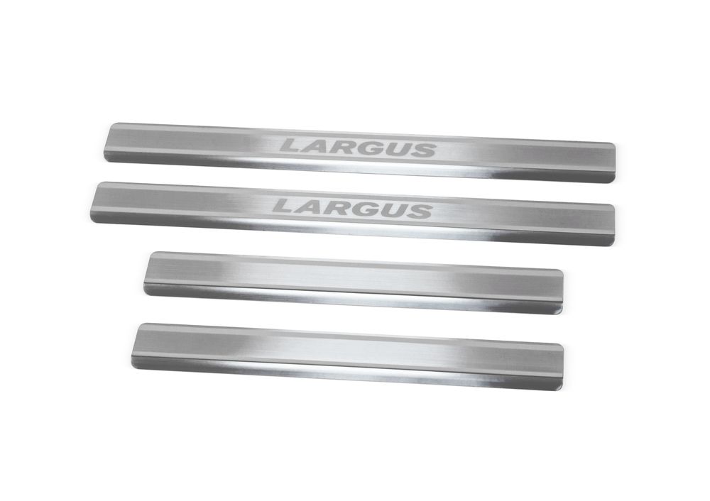 Накладки на пороги Rival для Lada Largus 2012-, 4 штNP.6001.3 Накладки на пороги Rival для Lada Largus 2012-, 4 штNP.6001.3Накладки на пороги RIVAL Накладки на пороги создают индивидуальный интерьер автомобиля и защищают лакокрасочное покрытие от механических повреждений - Использование высококачественной итальянской нержавеющей стали AISI 304. - Надежная фиксация на автомобиле с помощью “фирменного” скотча 3М. - Устойчивое к истиранию изображение на накладках нанесено методом абразивной полировки. - Идеально повторяют геометрию порогов автомобиля. Уважаемые клиенты! Обращаем ваше внимание, что накладки имеют форму и комплектацию, соответствующую модели данного автомобиля. Фото служит для визуального восприятия товара.