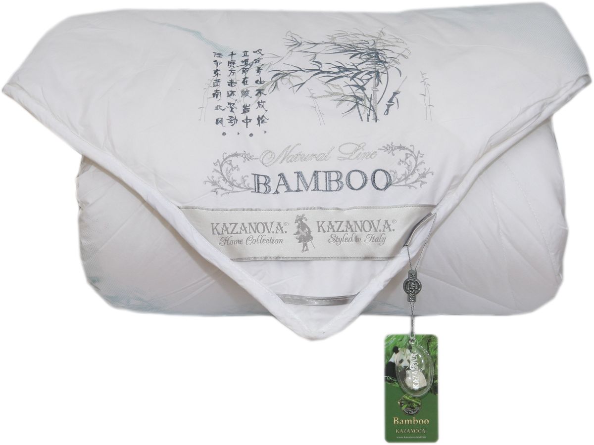 Одеяло KAZANOV.A. Bamboo, цвет: белый, 155 х 210 смК44-827-1.6 Одеяло KAZANOV.A. Bamboo, цвет: белый, 155 х 210 смК44-827-1.670% бамбук, 30% суперфайн файбер, оптимальное соотношение бамбука и экологичного гипоаллергенного наполнителя-superfine fiber сохраняет полезные свойства бамбука и делает одеяло очень легким и мягким. Чехол из высококачественного хлопка повышенной плотности с лазерным напылением-одеяло не требует дополнительного внутреннего чехла, легкое и приятное в использовании, долговечное. Отделка: вышивка бамбук над угловой лентой, выполненная шелковой нитью.
