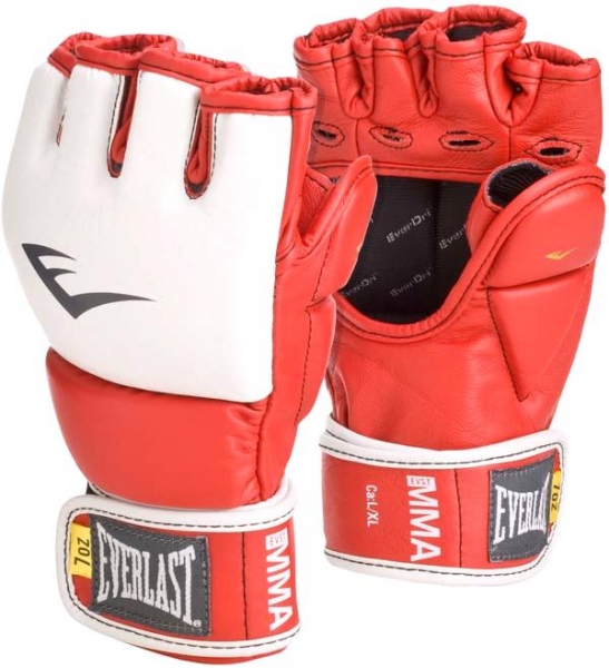 Перчатки тренировочные Everlast MMA Grappling, цвет: красный. Размер L/XL7684RLXLU Перчатки тренировочные Everlast MMA Grappling, цвет: красный. Размер L/XL7684RLXLUТренировочные перчатки для отработки захватов. Ключевые особенности: Кожа высшего качества вкупе с превосходным дизайном гарантируют долговечность и функциональность. Идеально повторяет все анатомические изгибы кисти Защита большого пальца состоит из двух секций для большей свободы, швы на ладони значительно усилены. Обмотки с застежкой на липучке позволяют подогнать перчатки по вашей руке, а также обеспечивают максимальную фиксацию запястья.