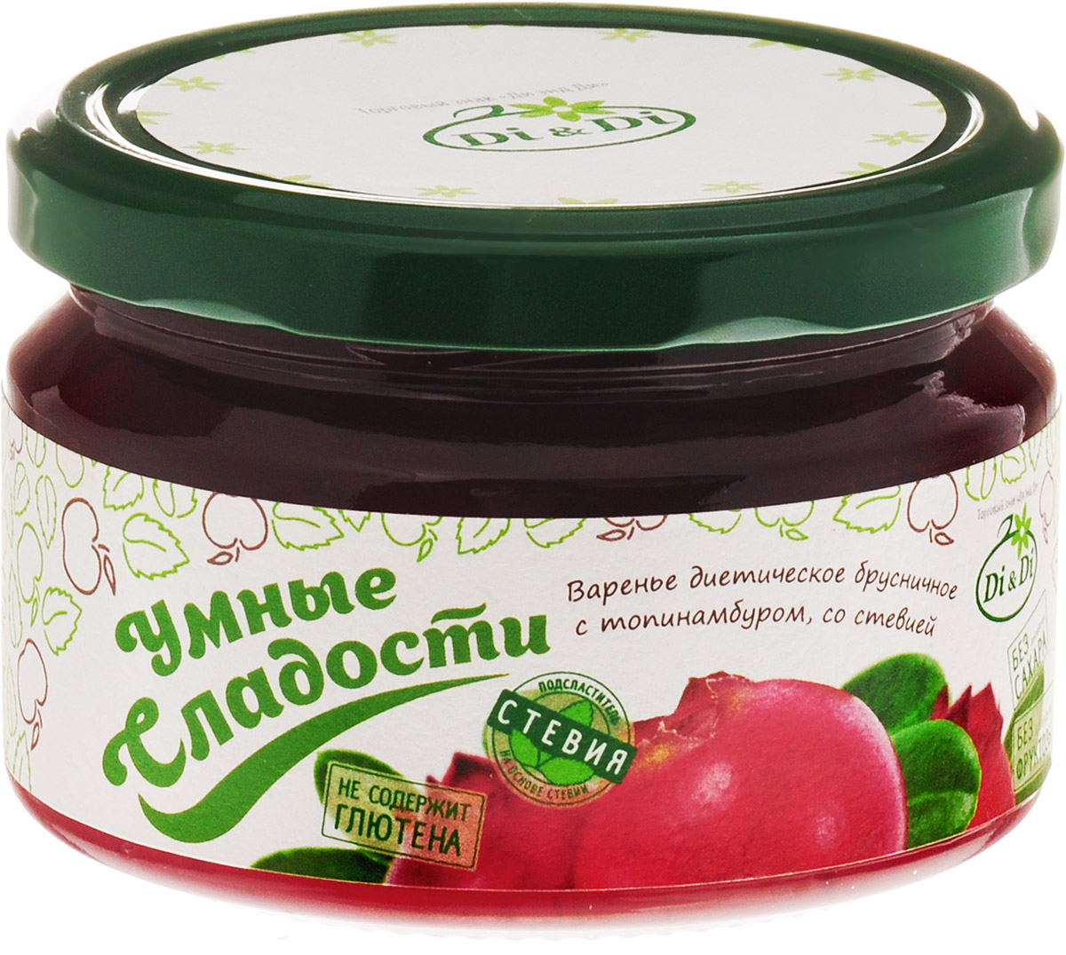 Умные сладости Варенье диетическое брусничное с топинамбуром, 250 г4650061330750 Умные сладости Варенье диетическое брусничное с топинамбуром, 250 г4650061330750Варенье брусничное с топинамбуром Умные сладости - диетическая сладость. Топинамбур - источник инулина, который является естественным пребиотиком и обеспечивает рост полезной микрофлоры кишечника. Является эффективным средством для профилактики сахарного диабета. Экстракт стевии - стевиозид используется в качестве полноценной и функциональной замены сахара. Обладает нулевой калорийностью, интенсивный подсластитель. Врачи признают его лучшим заменителем сахара. Не вызывает кариеса. Продукт является диетическим питанием, не обладает лечебными свойствами, предназначен для всех категорий населения.
