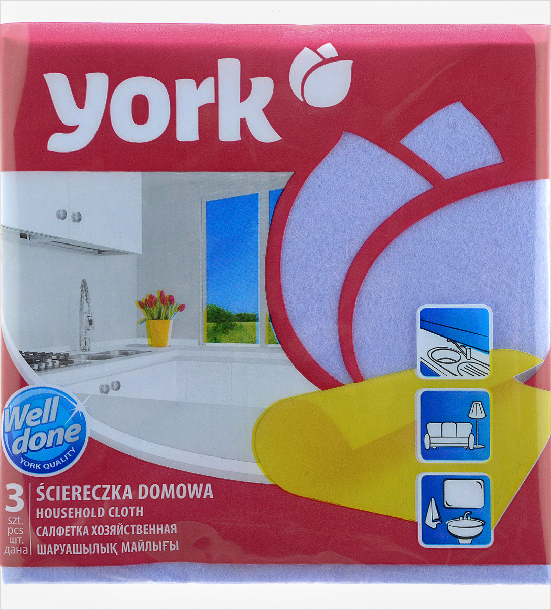 Салфетка хозяйственная York, цвет: синий, 35 х 35 см, 3 шт5903355000051, 020010 Салфетка хозяйственная York, цвет: синий, 35 х 35 см, 3 шт5903355000051, 020010Универсальная салфетка York предназначена для мытья, протирания и полировки. Она выполнена из вискозы с добавлением полипропиленового волокна, отличается высокой прочностью. Хорошо поглощает влагу, эффективно очищает поверхности и не оставляет ворсинок. Идеальна для ухода за столешницами и раковиной на кухне, за стеклом и зеркалами, деревянной мебелью. Может использоваться в сухом и влажном виде.