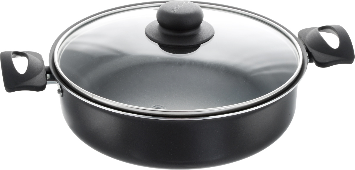 Жаровня Scovo Consul с крышкой, с антипригарным покрытием. Диаметр 24 смRC-040 Жаровня Scovo Consul с крышкой, с антипригарным покрытием. Диаметр 24 смRC-040Жаровня Scovo Consul изготовлена из листового алюминия с антипригарным покрытием Quantum2 Whitford. Такое покрытие обеспечивает превосходные антипригарные свойства, поэтому при готовке можно почти не использовать подсолнечное масло. Посуда абсолютно безопасна для здоровья, так как не содержит PFOA, соединений кадмия и свинца. Корпус посуды толщиной 1,8 мм обеспечивает быстрый и равномерный нагрев посуды. Удобные пластиковые ручки не нагреваются при приготовлении. Крепление ручек на заклепки обеспечивает дополнительную прочность и долговечность всего изделия. Комбинированная крышка из высококачественной нержавеющей стали и жаропрочного стекла позволяет следить за процессом приготовления, не открывая крышки. Специальное отверстие для выхода пара позволяет готовить с закрытой крышкой, предотвращая выкипание. Можно использовать на газовых, электрических и стеклокерамических плитах. Можно мыть в посудомоечной машине. Высота стенки: 7 см. Ширина (с учетом...
