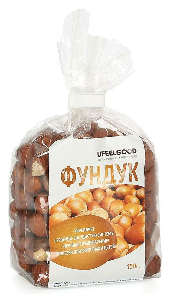 UFEELGOOD Фундук круный орех, 150 г1015 UFEELGOOD Фундук круный орех, 150 г1015Используется фундук крупного калибра 13-15 мм. Фундук проходит тщательную бланшировку (95%).