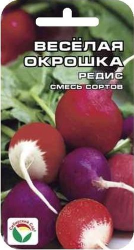 Семена Сибирский сад Редис. Веселая окрошка, 4 гBP-00000373 Семена Сибирский сад Редис. Веселая окрошка, 4 гBP-00000373Смесь редисов сибирской селекции раннего срока созревания. Для приготовления красивой разноцветной окрошки в смеси собраны сорта с красным, синим и красным с белым кончиком корнеплодами. Каждый сорт отличается своим вкусом по степени остроты и наличию сахаров. Средняя масса плодов 20-25 г. Смесь достаточно устойчива к стрелкованию, может выращиваться в открытом грунте в течении всего летнего периода. Культура требует равномерного полива весь период вегетации растений и прореживания в начальный период роста. Вес: 4 г.
