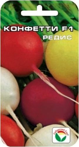 Семена Сибирский сад Редис. Конфетти, 2 гBP-00000383 Семена Сибирский сад Редис. Конфетти, 2 гBP-00000383Оригинальная гибридная форма редиса алтайских селекционеров с разноцветными корнеплодами. Созревание корнеплодов начинается с возраста растений 18 дней и продолжается до 35 дней. При этом увеличивается урожайность и формируется корнеплоды высокого качества. Плоды округлой формы, разноцветные по окраске: белые, красные, фиолетовые, желтые. Мякоть белая, плотная, сочная, не пустеет. Пригоден для выращивания в открытом и и защищенном грунте в разные сроки посева: ранневесенние, летние, осенние. Для ускорения процесса всхожести семян, оздоровления растений, улучшения завязываемости плодов рекомендуется использовать специально разработанные стимуляторы роста и развития растений. Вес: 2 г.
