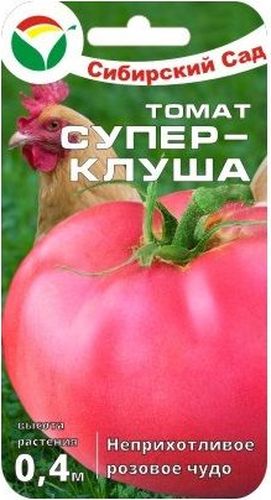 Семена Сибирский сад Томат. Суперклуша, 20 штBP-00000678 Семена Сибирский сад Томат. Суперклуша, 20 штBP-00000678Низкорослое розовоплодное чудо! Отлично подходит для дачников, предпочитающих выращивать штамбовые сорта томатов в открытом грунте, получая значительную экономию времени и сил. Сорт неприхотлив, не требует укрытий, формировки и пасынкования куста. Приспособлен к суровым климатическим условиям Сибири, гарантирует высокие урожаи. Среднеранний, начало созревания плодов на 100-105 день от появления всходов. Куст штамбовый, стебель толстый, устойчивый, высотой до 30-40 см, в рассаде не вытягивается. Плоды округлые, розовые, массой 150-250 г, спрятаны под листья, хорошо вызревают в открытом грунте. Томаты универсального назначения, вкусны как в свежем, так и в консервированном виде. Урожайность сорта до 10 кг/мг. Компактная корневая система, позволяет выращивать на единице площади больше растений.