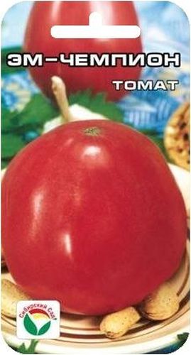 Семена Сибирский сад Томат. Эм-чемпион, 20 штBP-00000714 Семена Сибирский сад Томат. Эм-чемпион, 20 штBP-00000714Популярный крупноплодный сорт сибирской селекции для открытого грунта, отличающийся очень высокой урожайностью. Сорт среднеспелый, куст детерминантный, низкорослый, высотой 50-55 см, требует небольшого пасынкования. Плоды сердцевидной формы, очень крупные до 700 г, плотные и мясистые, красно-розовой окраски, отличаются повышенной сахаристостью. Урожайность в открытом грунте - до 7 кг с куста.