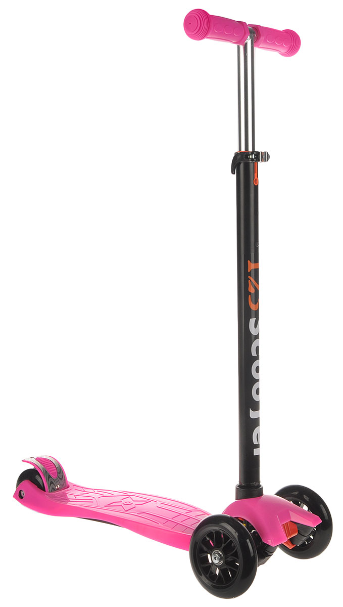 Самокат трехколесный Scooter, цвет: черный, розовый. TLS-304TLS-304 Самокат трехколесный Scooter, цвет: черный, розовый. TLS-304TLS-304Яркий трехколесный самокат Scooter станет отличным подарком юному гонщику! Спереди самокат имеет два колеса для большей устойчивости. Стойка самоката регулируется по высоте. Ручки покрыты мягкими накладками из резины, что позволяет избежать мозолей на ладонях. Двойное заднее колесо оснащено тормозом. Полиуретановые колеса обеспечивают хорошее сцепление с дорогой. Катание на самокате - одно из любимых занятий детей. Оно приобретает большую популярность, поскольку не требует специальных навыков. Самокат дает возможность не только замечательно провести досуг, но и обеспечить определенное физическое развитие его владельцу. Порадуйте своего ребенка таким замечательным подарком! Толщина передних колес: 2,5 см. Толщина заднего сдвоенного колеса: 4 см.