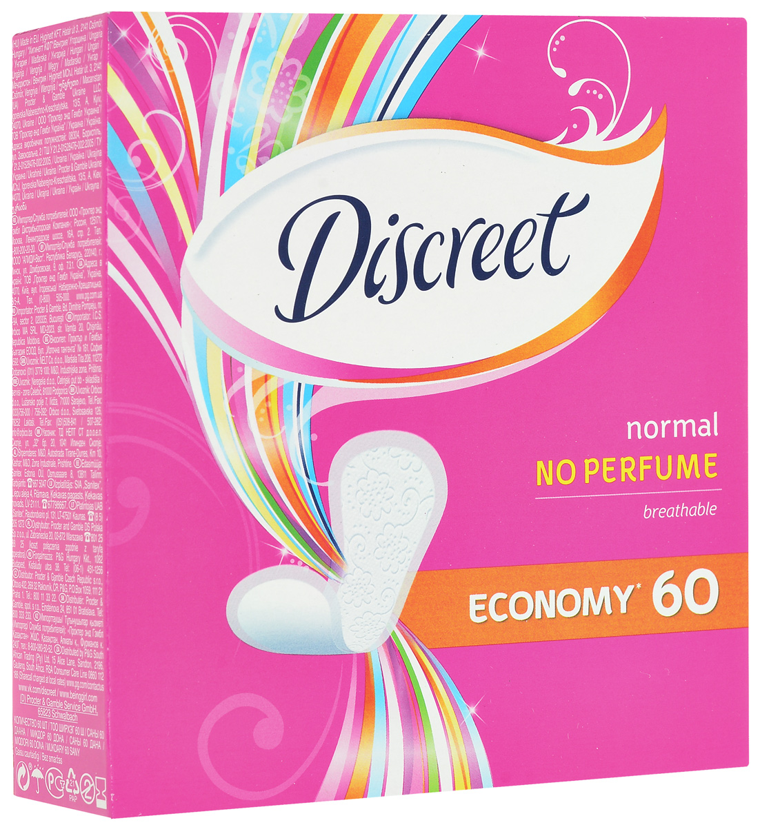 Discreet Ежедневные гигиенические прокладки Normal No Perfume, 60 штAD-83710506 Discreet Ежедневные гигиенические прокладки Normal No Perfume, 60 штAD-83710506Ежедневные гигиенические прокладки Discreet Normal No Perfume такие тонкие и мягкие, что вы их даже не почувствуете, идеально впитывают тем самым, даря вам ощущение свежести каждый день. <bТовар сертифицирован.