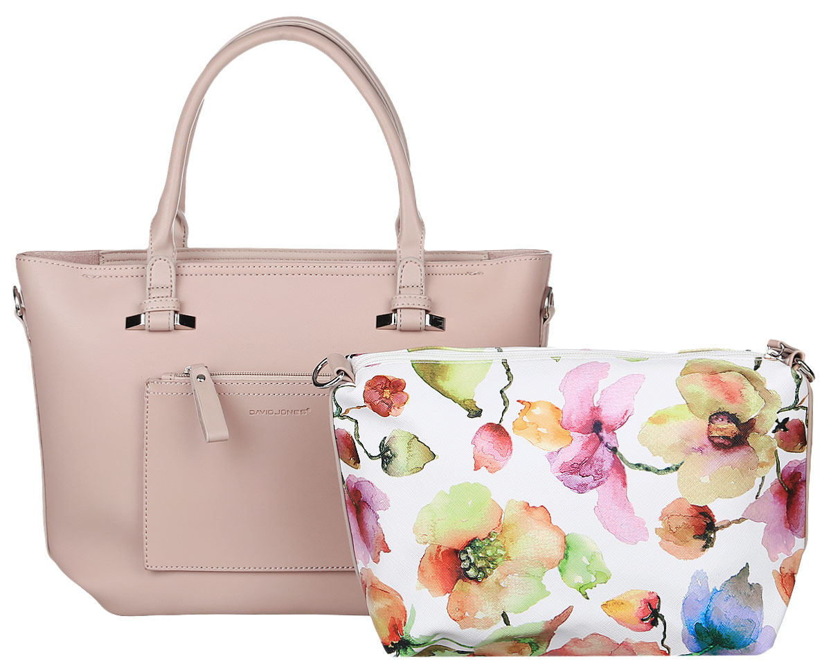 Сумка женская David Jones, цвет: розовый. СМ3317СМ3317 PINK Сумка женская David Jones, цвет: розовый. СМ3317СМ3317 PINKСтильная женская сумка David Jones выполнена из экокожи. Изделие имеет одно отделение, закрывающееся на застежку-молнию. Сумка оснащена двумя практичными ручками и съемным наплечным ремнем. Снаружи на передней стенке модель дополнена накладным открытым карманом и карманом на застежке- молнии. Изделие имеет дополнительную сумку на застежке-молнии, внутри которой находится прорезной карман на молнии и накладной открытый карман.