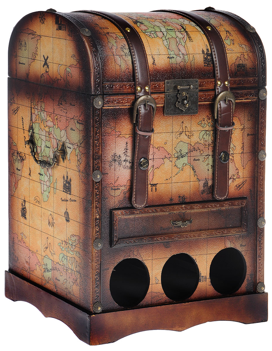 Сундук-бар Roura Decoracion, 37 х 25 х 50 см. 3473134731 Сундук-бар Roura Decoracion, 37 х 25 х 50 см. 3473134731Сундук-бар Roura Decoracion изготовлен из прочного дерева в виде старинного сундука, дополнен металлическими резными ручками и декоративными элементами. Внутренняя поверхность отделана бархатистым текстилем. Сундук также дополнен кожаными ремешками, фиксирующимися на кнопки. В сундуке предусмотрено основное отделение, закрывающееся на курковый замок, и выдвижной ящик, который отлично подойдет для хранения небольших стопок, закусок и всевозможных аксессуаров. Внизу предусмотрены специальные отделения для хранения винных бутылок. Таким образом, сундук-бар позволяет компактно разместить вашу алкогольную коллекцию и роскошно презентовать ее своим гостям. Сундук-бар оригинально дополнит интерьер современной квартиры. Он не только внесет новый штрих в привычную обстановку, но и позволит вдохнуть некий шарм, возродить романтику путешествий, создать удивительную атмосферу уютной роскоши.