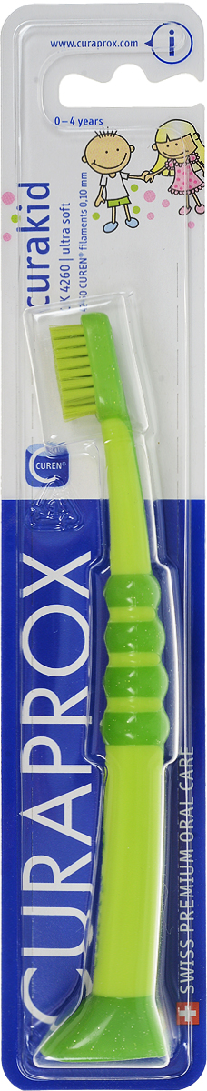 Curaprox CK 4260 Зубная щетка детская Curaprox с гуммированной ручкой цвет: салатовыйCK4260_салатовый Curaprox CK 4260 Зубная щетка детская Curaprox с гуммированной ручкой цвет: салатовыйCK4260_салатовыйДетская зубная щетка с мягкой щетиной предназначена для ежедневной чистки зубов ребенка. Небольшая форма головки щетки обеспечивает превосходный доступ ко всем зонам полости рта. Прорезиненная ручка удобно удерживается в руке ребенка и позволяет легко манипулировать щеткой.