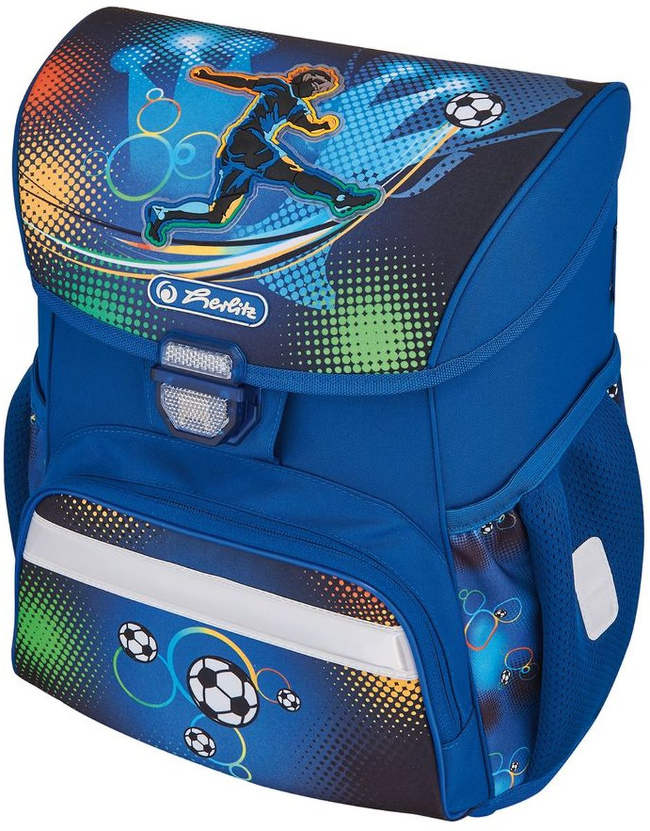 Herlitz Ранец школьный Loop Soccer50008032 Herlitz Ранец школьный Loop Soccer50008032Ранец Loop Soccer без наполнения Описание: размер 37х31х24см -полиэстер - замок -защелка легко открывается и закрывается благодаря специальному клапану, - 2 внутренних отделения - расписание уроков под крышкой ранца - передний наружный карман на «молнии» - водоотталкивающая ткань - светоотражатели 3M на переднем кармане, боковых карманах и лямках - прочное пластиковое дно защищающие от загрязнения - 2 боковых кармана на резиночке - эргономичная спинка и уплотненные регулируемые лямки из вентилируемого материала. вес менее 1000 гр