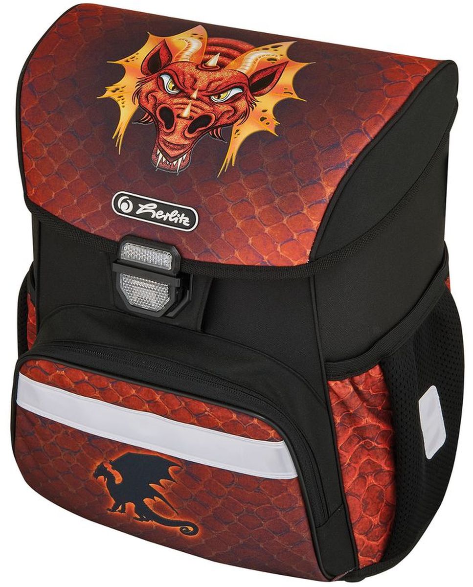 Herlitz Ранец школьный Loop Dragon50008049 Herlitz Ранец школьный Loop Dragon50008049Ранец Herlitz Loop Dragon с эргономичной спинкой – лучшее решение для школьников. Широкие регулируемые лямки позволяют равномерно распределить нагрузку, не нагружая позвоночник. Модель изготовлена из полиэстера с водоотталкивающей пропиткой. Спинка и лямки выполнены из вентилируемого материала. Прочное пластиковое дно защищает от загрязнений. Светоотражающие полоски (на лямках, переднем и боковых карманах) из материала 3M Scotchlite предназначены для безопасности ребенка в темное время суток. Изделие закрывается с помощью легкого в управлении замка-защелки. Два внутренних отделения позволяют аккуратно разложить тетради и книги. В наружный передний карман на молнии поместятся карандаши, пенал со школьными принадлежностями. Два боковых кармана на резинке подходят для хранения личных вещей. Под крышкой ранца имеется место для размещения расписания уроков. Ранец Herlitz Loop Dragon компактный и легкий.