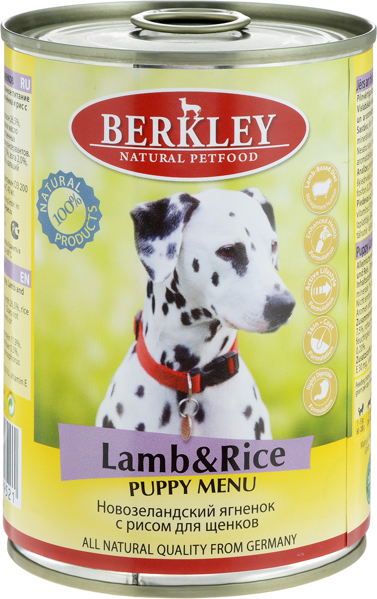 Консервы Berkley Puppy Menu, для щенков, ягненок с рисом, 400 г59948/75074 Консервы Berkley Puppy Menu, для щенков, ягненок с рисом, 400 г59948/75074Консервы Berkley Puppy Menu - полноценное консервированное питание для щенков. Не содержат сои, консервантов, искусственных красителей и ароматизаторов. Корм полностью удовлетворяет ежедневные энергетические потребности животного и обеспечивает оптимальное функционирование пищеварительной системы. Товар сертифицирован.