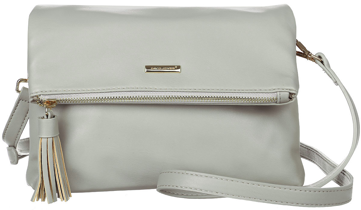 Сумка женская David Jones, цвет: серый. СМ3326СМ3326 GREY Сумка женская David Jones, цвет: серый. СМ3326СМ3326 GREYСтильная женская сумка David Jones выполнена из экокожи. Сумка имеет одно отделение, закрывающееся на застежку-молнию и клапан с магнитной кнопкой. Внутри модель имеет один открытый накладной карман. Сзади на внешней стороне и клапане карманы на молнии. Изделие оснащено съемным плечевым ремнем.